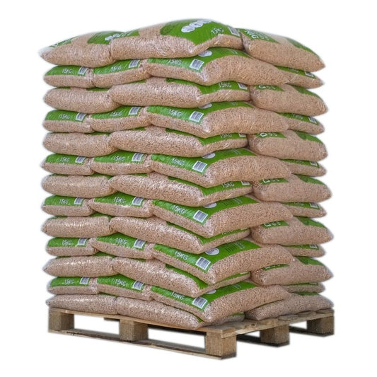 Granulés Bois DIN Plus Haute Performance Chauffage, Palette 65 Sacs 15kg Résineux
