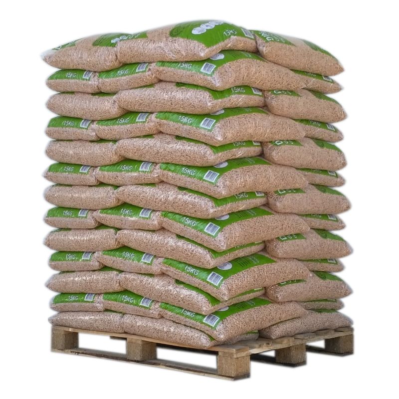 Palette Premium Granulés Bois DIN Pellets: 65 Sacs (15kg) Chauffage Écologique